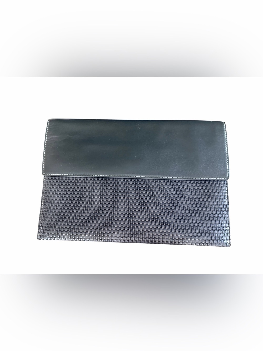 J. McLaughlin Leather Black Woven Clutch